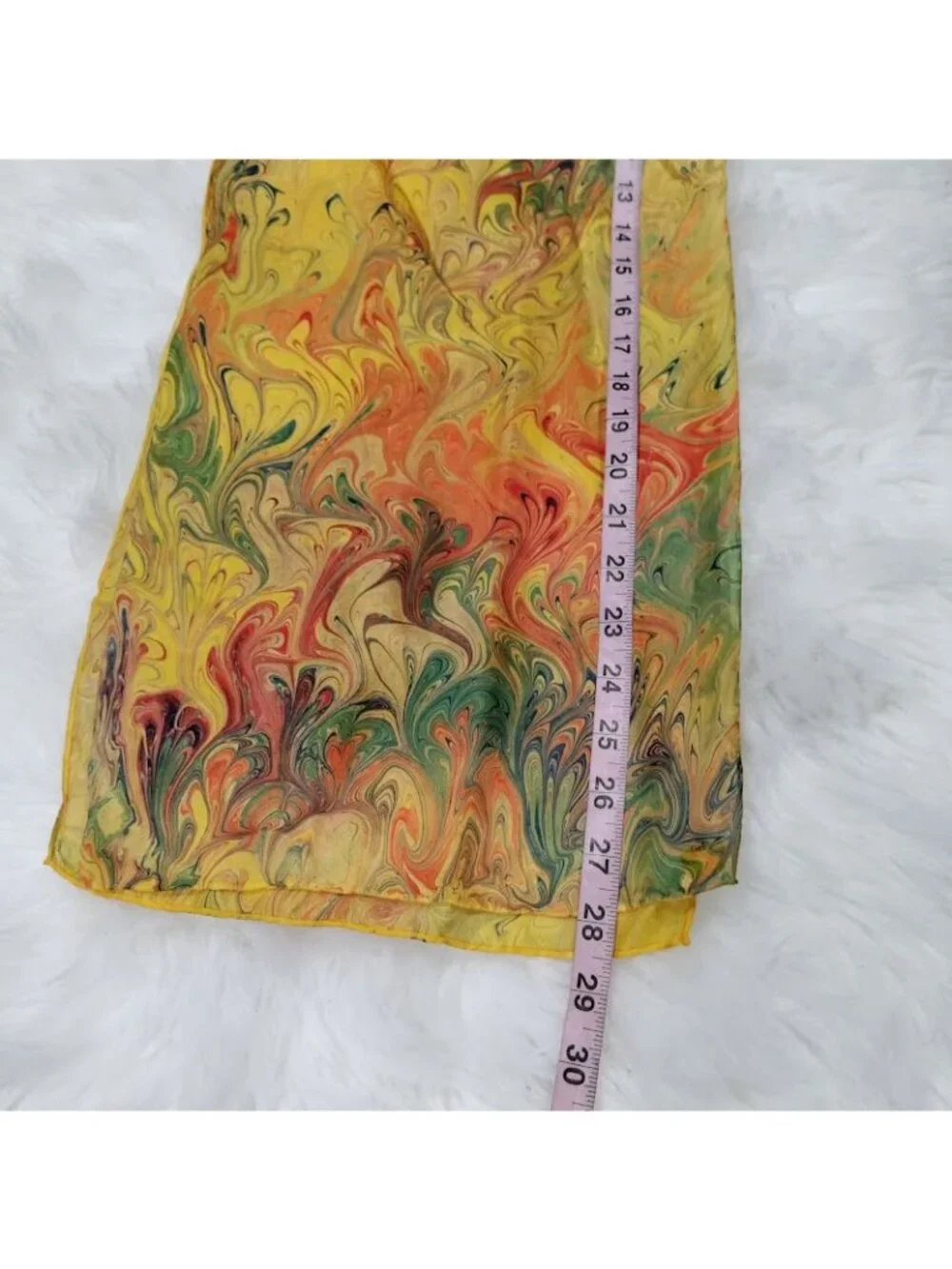 Vintage Sunny Rainbow Dyes Hand-Marbled Silk Scarf Neckwear Multicolor Length 28